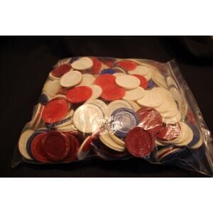 bag of vintage plastic poker chips weighing over two pounds